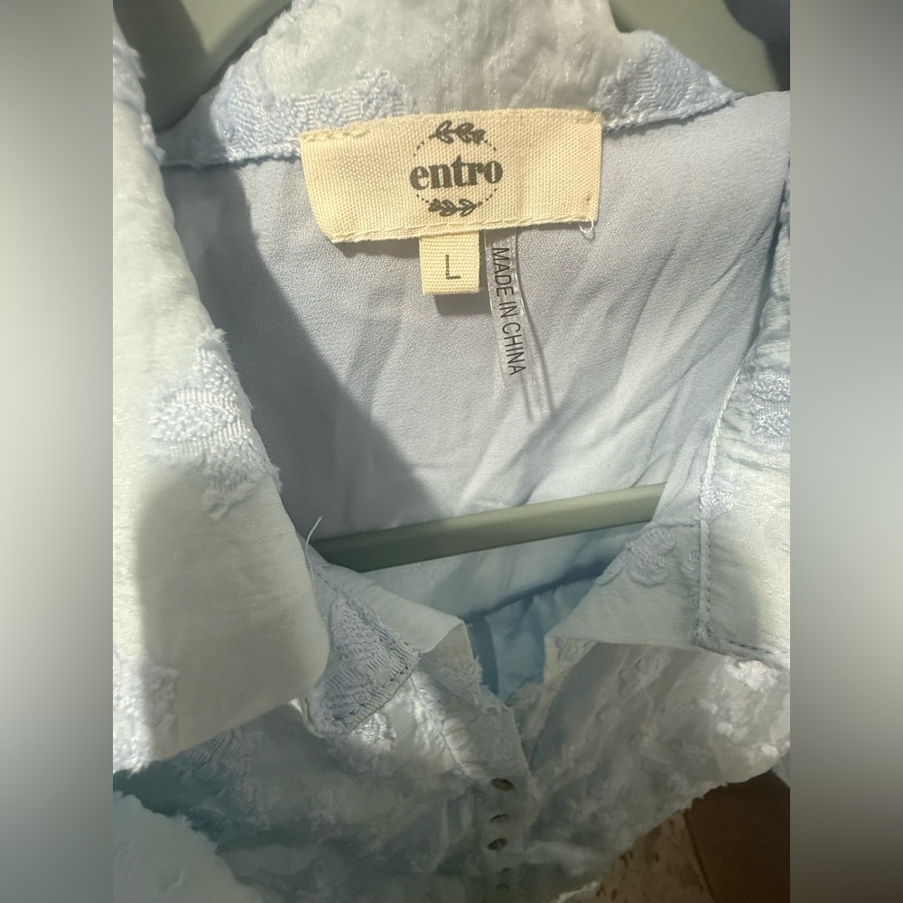 Light Blue Puff Sleeve Blouse - Picture 7 of 8